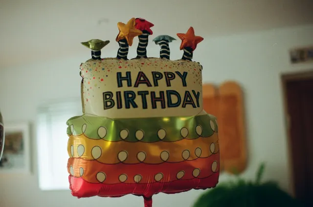 Birthday cake foil balloon with stars