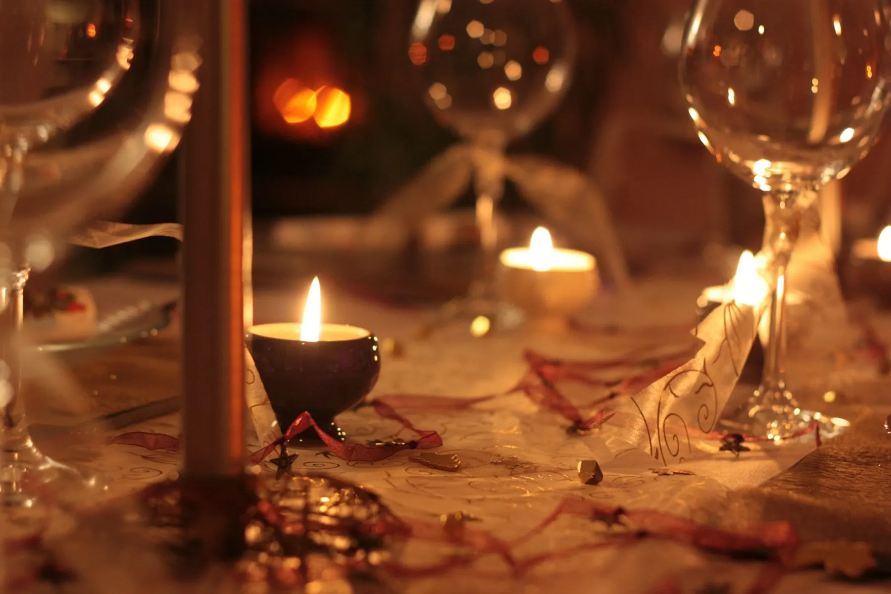 Candle-lit table setting close-up