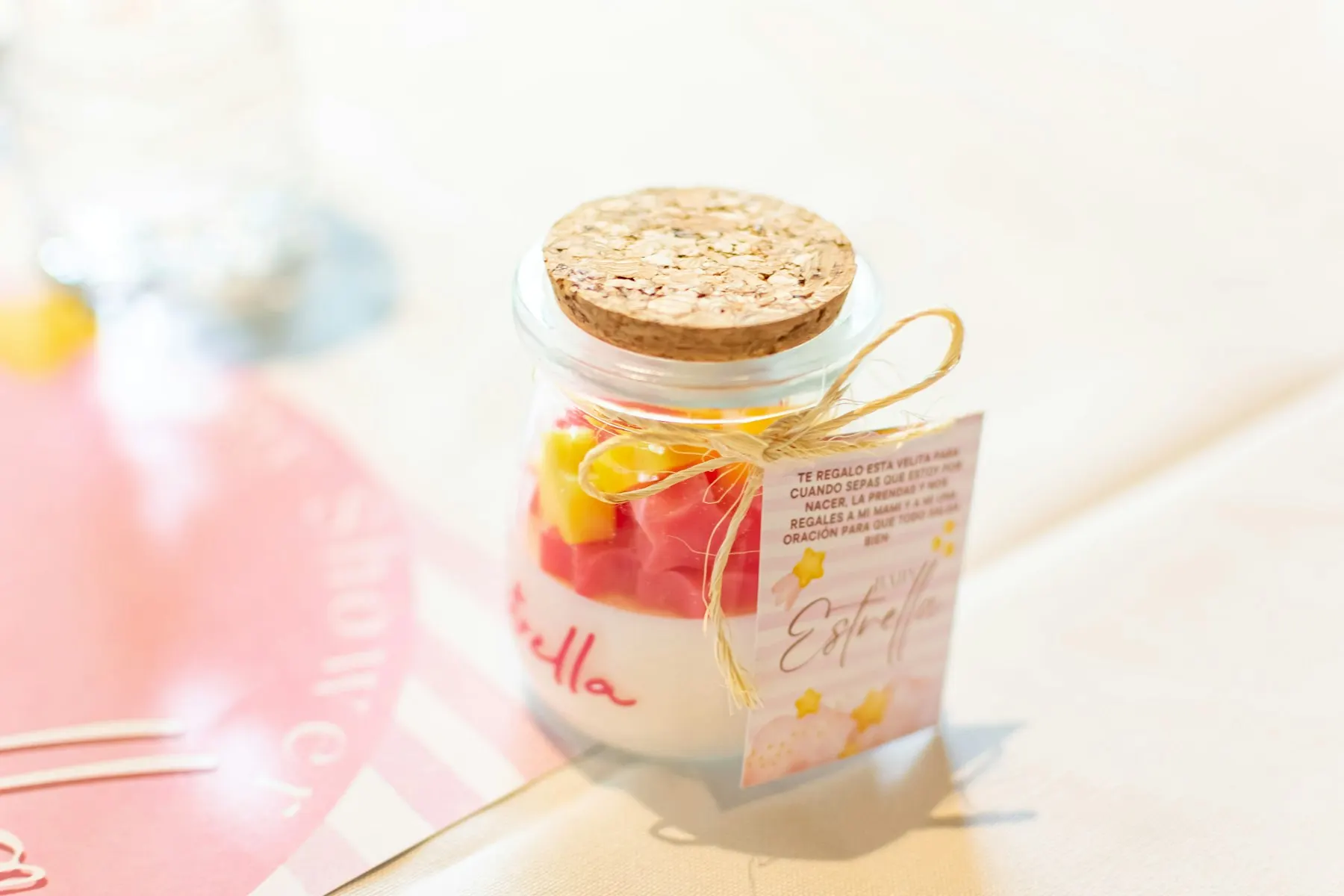 Candy favour bottle with a gift tag