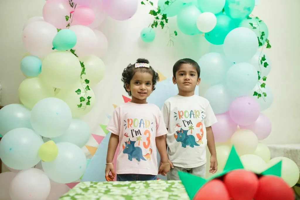 Pastel balloon arch at a kids birthday party