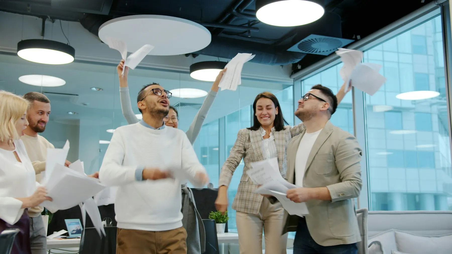 Team celebrating together in the office