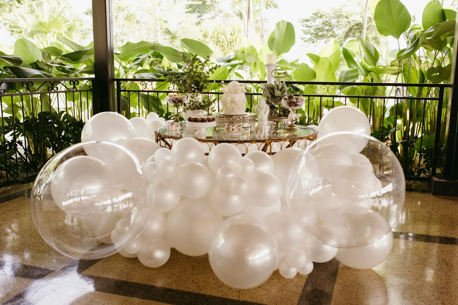Elegant white and clear balloon display